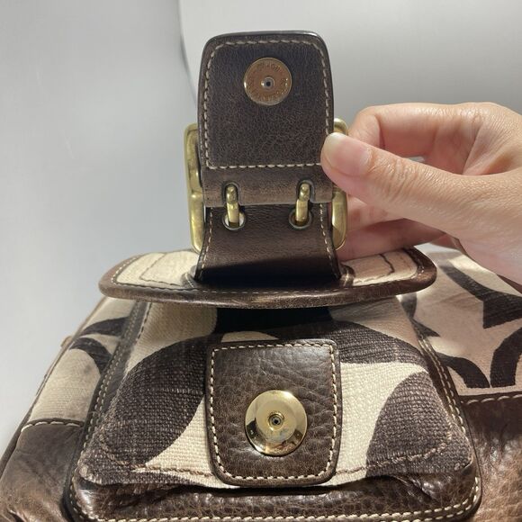 Vintage Y2K Coach Limited Edition Mandy Legacy Brown & Cream Turn Knob Tag - Picture 12 of 15